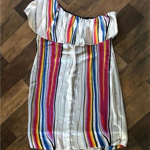 RACHEL Rachel Roy Multicolor Striped Flounce One Shoulder MIDI Dress - Plus 1X - Picture 7 of 11